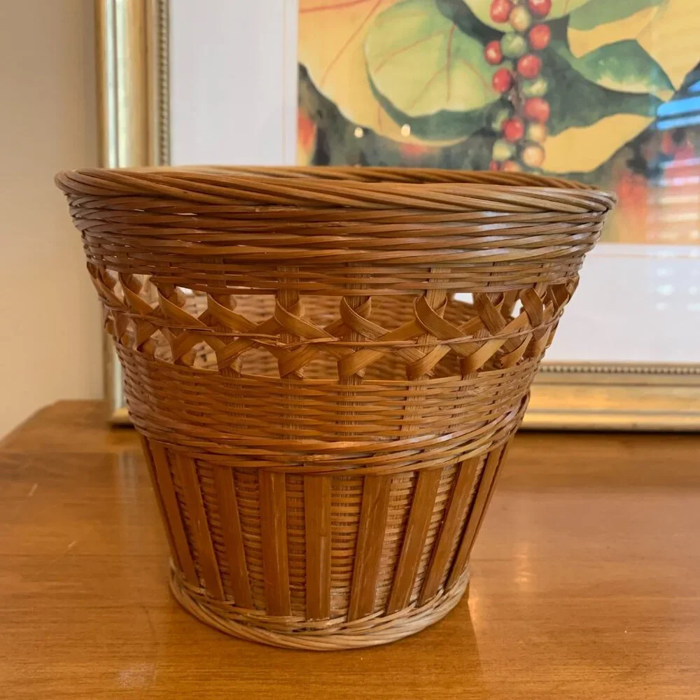 Vintage Boho Woven Rattan Hand Crafted Plant Holder Basket